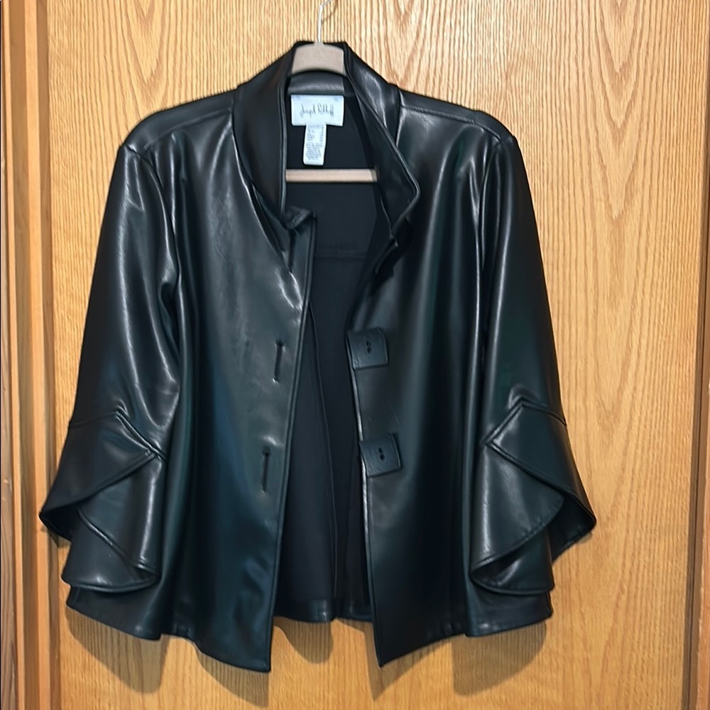 Joseph Ribkoff Black Leather Jacket with Notched Lapel
